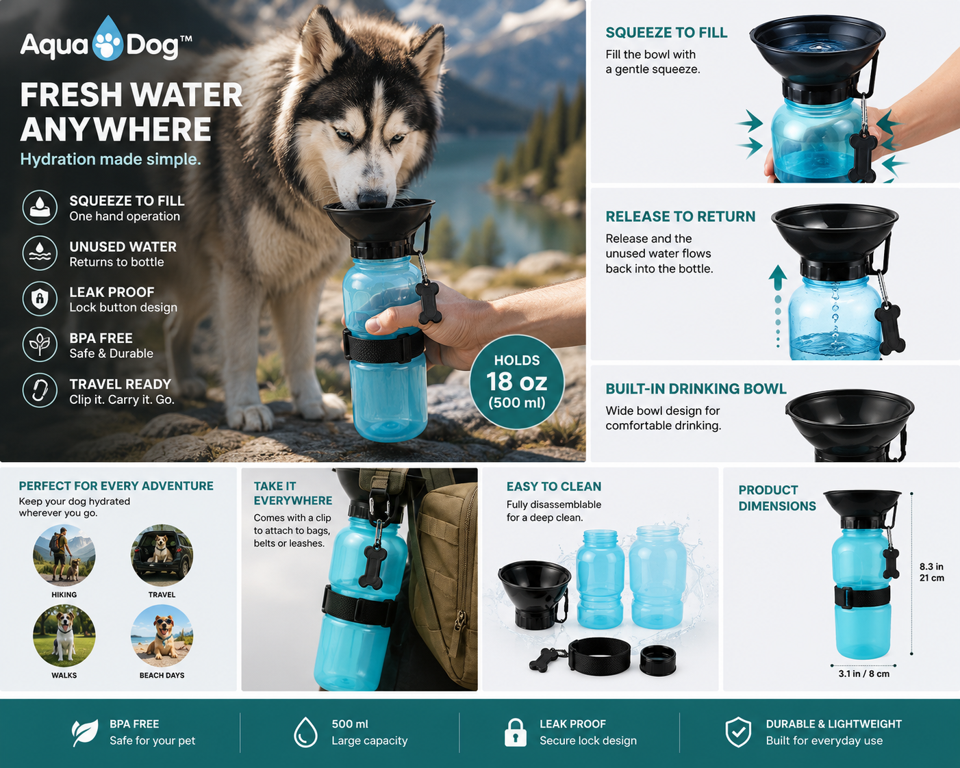 Smarty Pet Aqua Portable Water Bowl Bottle